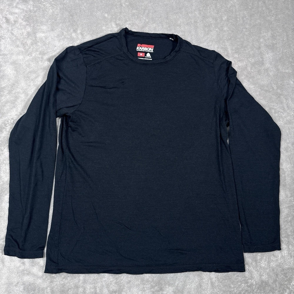 Karbon Shirt Mens Medium Black Merino Wool Long Sleeve Base Layer Outdoor Hike